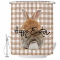 thumbnail image 1 of Brown Easter Shower Curtain, Waterproof Shower Curtains for Bathroom, Spring Watercolor Bunny Plaid Checkered Washable Fabric Bathtub Curtain Set Bath Decor with 12 Hooks Extra Long 72"x96", 1 of 8
