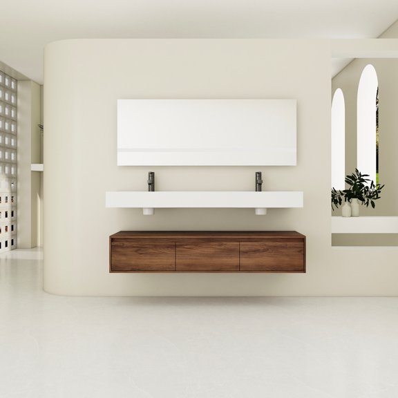 Brown Ebony Main Color - Floating Mounting Style - Bathroom Decor - Adds Elegance