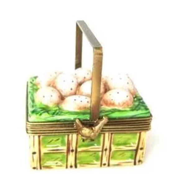 Brown Limoges Porcelain Eggs in Basket Trinket Box Limoges Box Porcelain Figurine