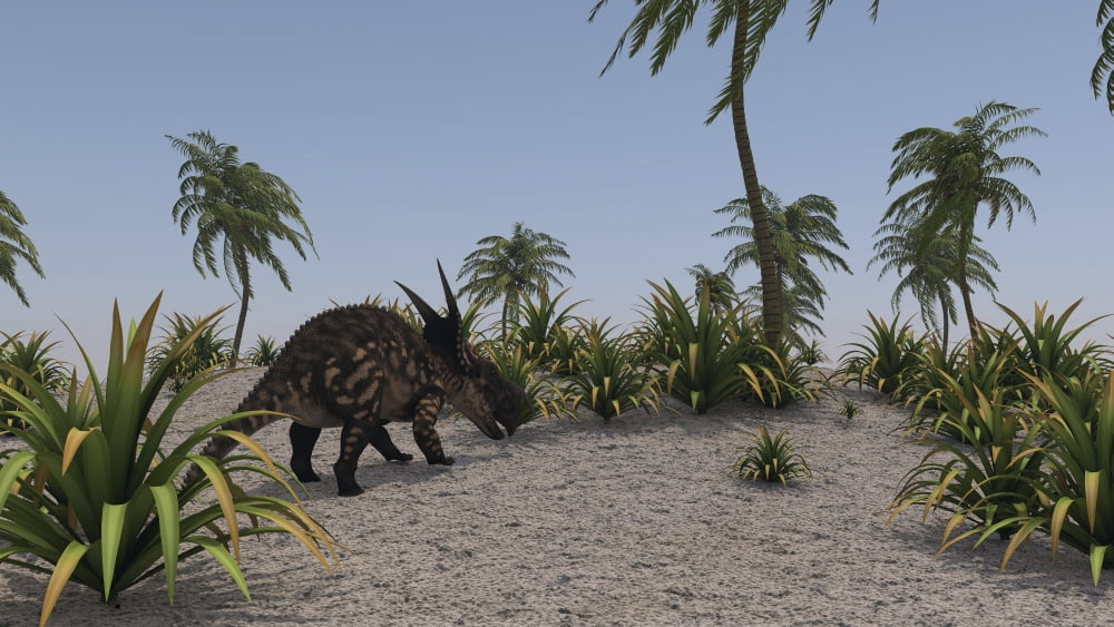 Brown Einiosaurus in a prehistoric environment Canvas Art - Kostyantyn IvanyshenStocktrek Images (19 x 11)