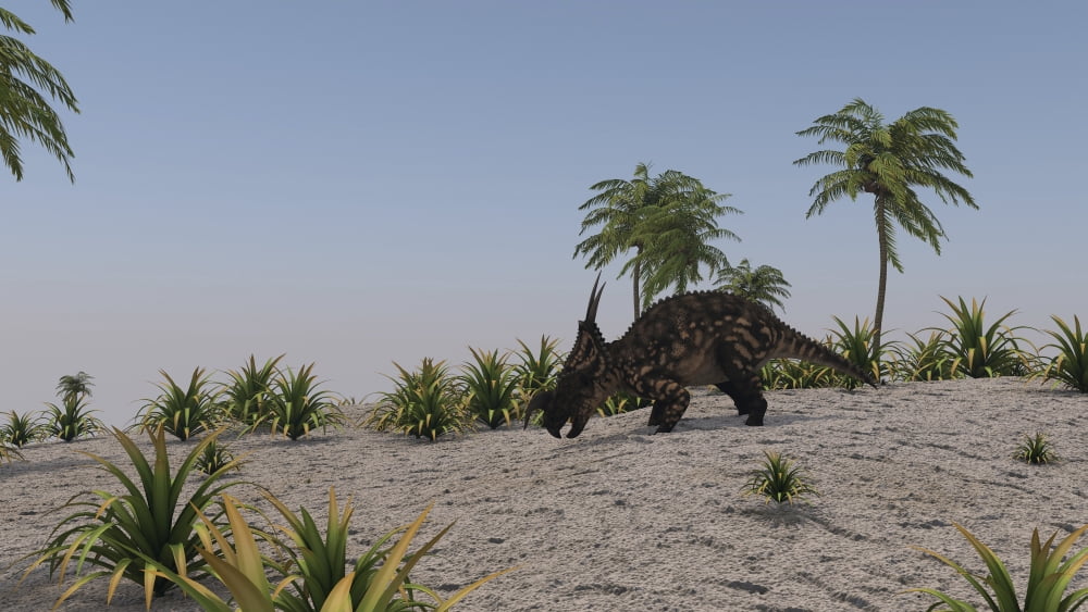 Brown Einiosaurus in a prehistoric environment Canvas Art - Kostyantyn IvanyshenStocktrek Images (19 x 11)