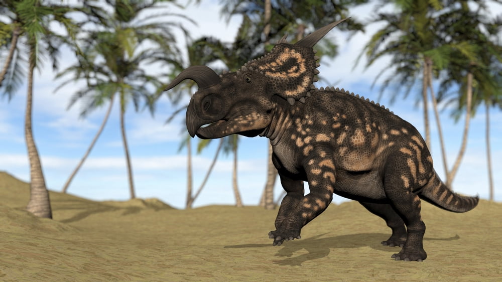 Brown Einiosaurus in a prehistoric landscape Canvas Art - Kostyantyn IvanyshenStocktrek Images (19 x 11)