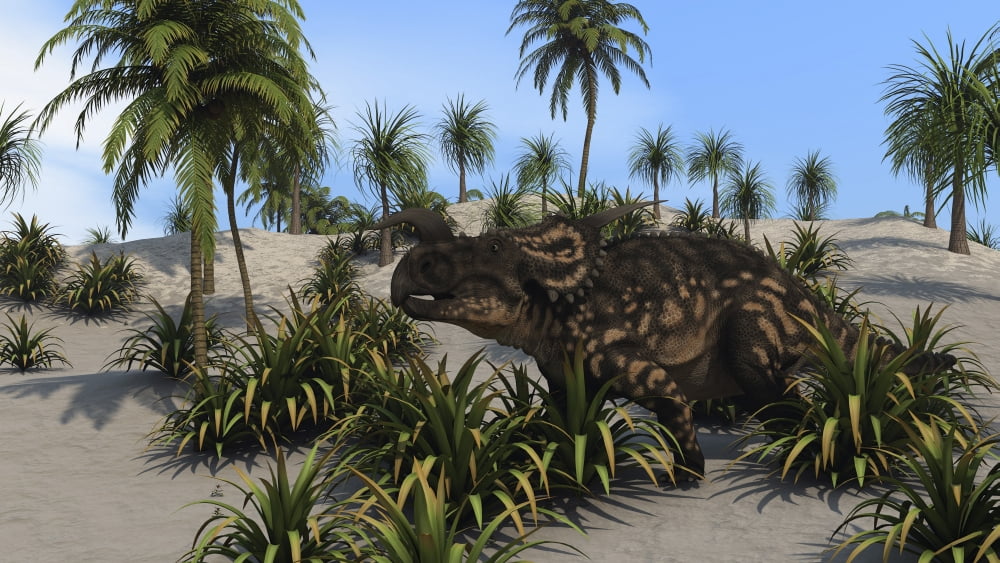 Brown Einiosaurus in a tropical setting Canvas Art - Kostyantyn IvanyshenStocktrek Images (19 x 11)