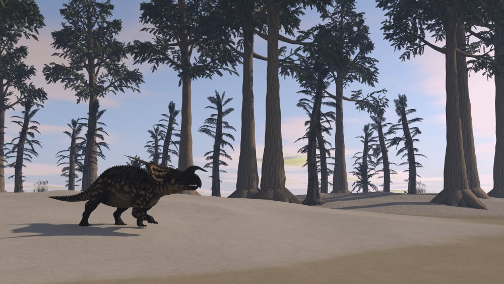 Brown Einiosaurus roaming a prehistoric landscape Canvas Art - Kostyantyn IvanyshenStocktrek Images (19 x 11)