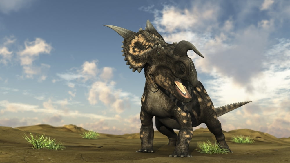 Brown Einiosaurus walking across a barren landscape Canvas Art - Kostyantyn IvanyshenStocktrek Images (19 x 11)
