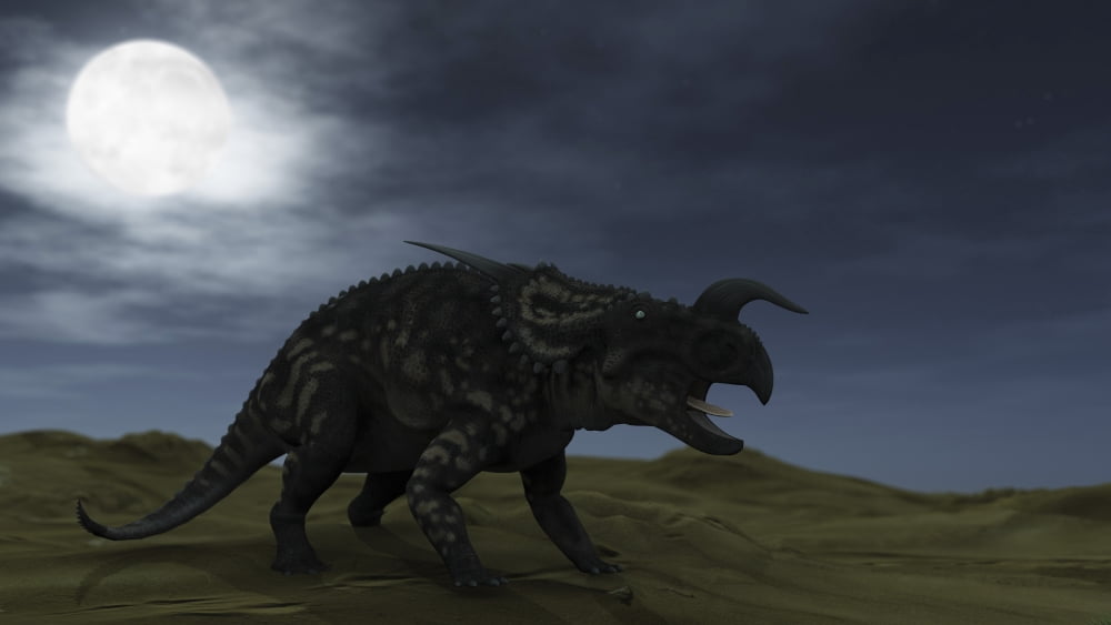 Brown Einiosaurus walking across a barren landscape Canvas Art - Kostyantyn IvanyshenStocktrek Images (38 x 22)