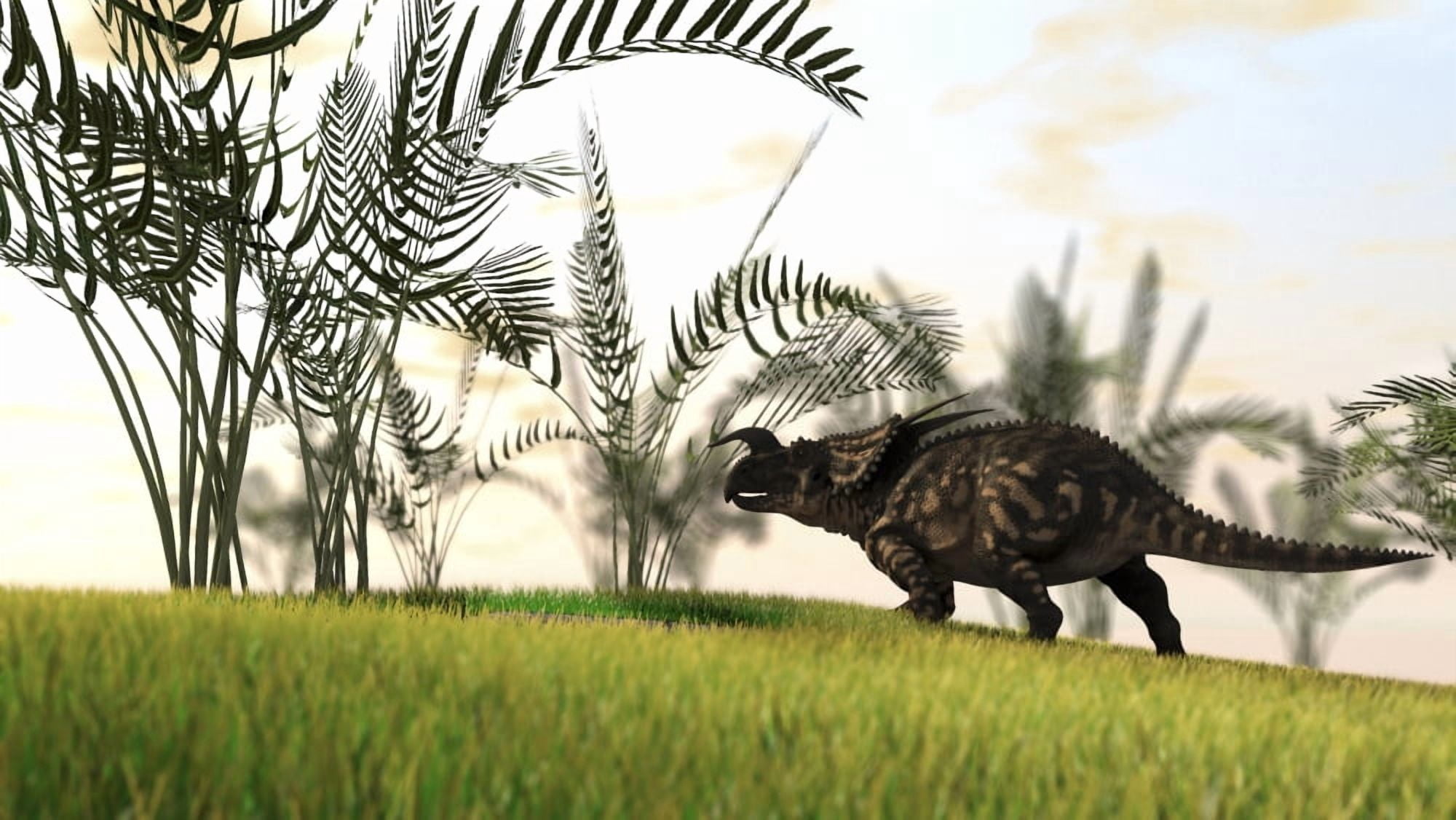 Brown Einiosaurus walking in a field Canvas Art - Kostyantyn IvanyshenStocktrek Images (19 x 11)
