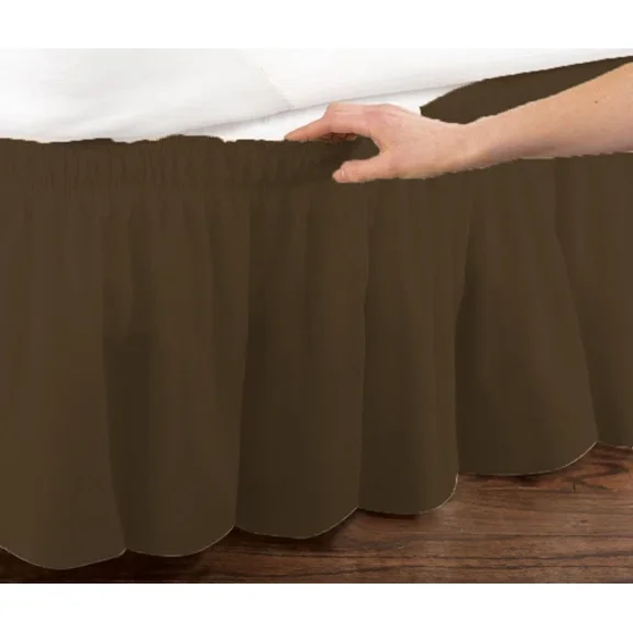 Brown Elastic Ruffled Bed Skirt: Wrap Around Easy Fit, Twin Or Full Size
