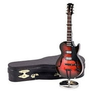 Brown Electric Guitar with Case And Stand Replica Miniature Figurine 7 Inch New