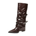 thumbnail image 1 of Brown Elegant Boots With Chunky Heel And Metal Hardware For A Comfortable And Stylish Winter Appearance, 1 of 9