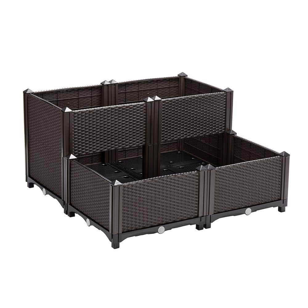 Brown Elevated Plastic Raised Garden Bed Planters (4Pack)
