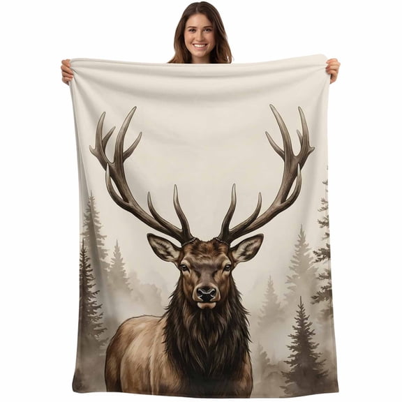 Brown Elk Blanket Soft Cozy Warm Throw Blanket for Couch, Plush Fuzzy Flannel Blankets for Sofa, Farm Pine Forest Tree Wildlife Rustic Bed Blankets Lightweight Gifts for Women, 30"x40"