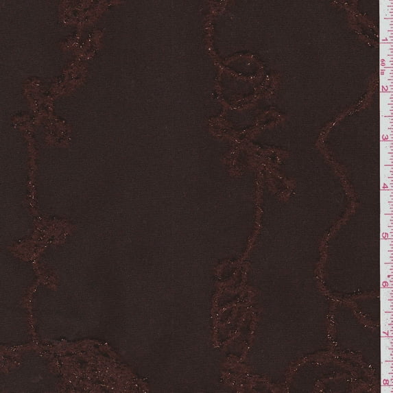 Brown Embroidered Suiting, Fabric Sold By the Yard