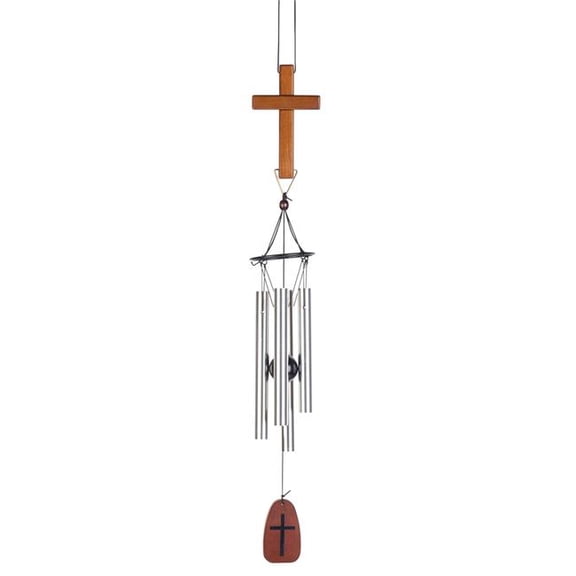 Brown Engraved Sail Cross Windchime - 36 in. - Unique Spherical Clapper