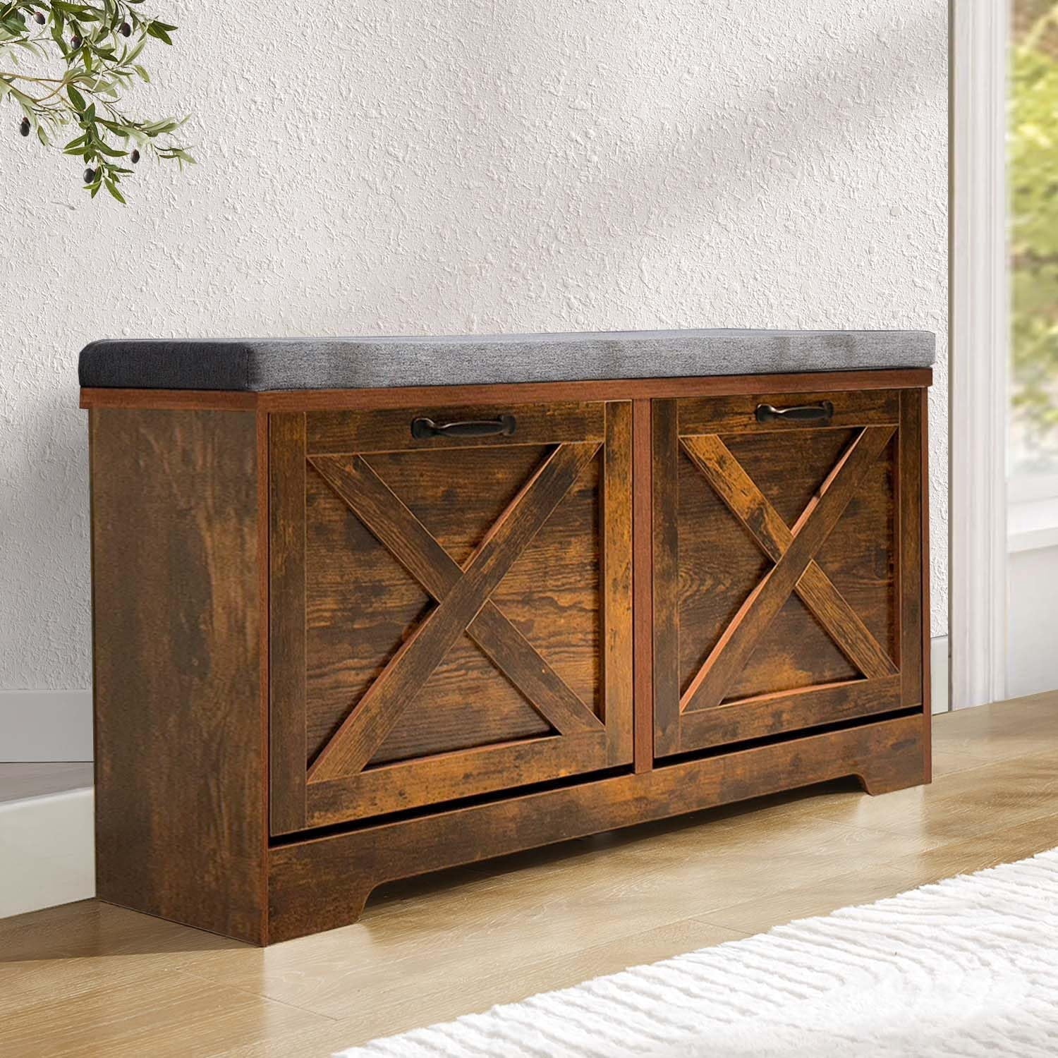 View of Brown Entryway Storage with Flip Drawers - Shoe Cabinet, Adjustable ...