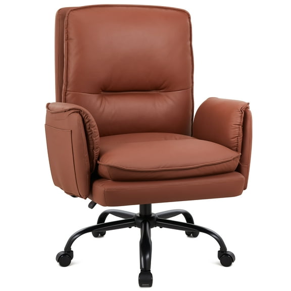 Brown Ergonomic Executive Office Chair, Thickened Cushion Wide Seat, 90-135°Reclining PU Leather Computer Chair