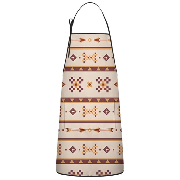 Brown Ethnic Arrow Pattern Apron-Garden Aprons for Women with Pockets-Cotton Linen Waterproof Kitchen Cooking Gardening Aprons Adjustable for Kitchen,Cooking,BBQ and Salon 33x27 Inch