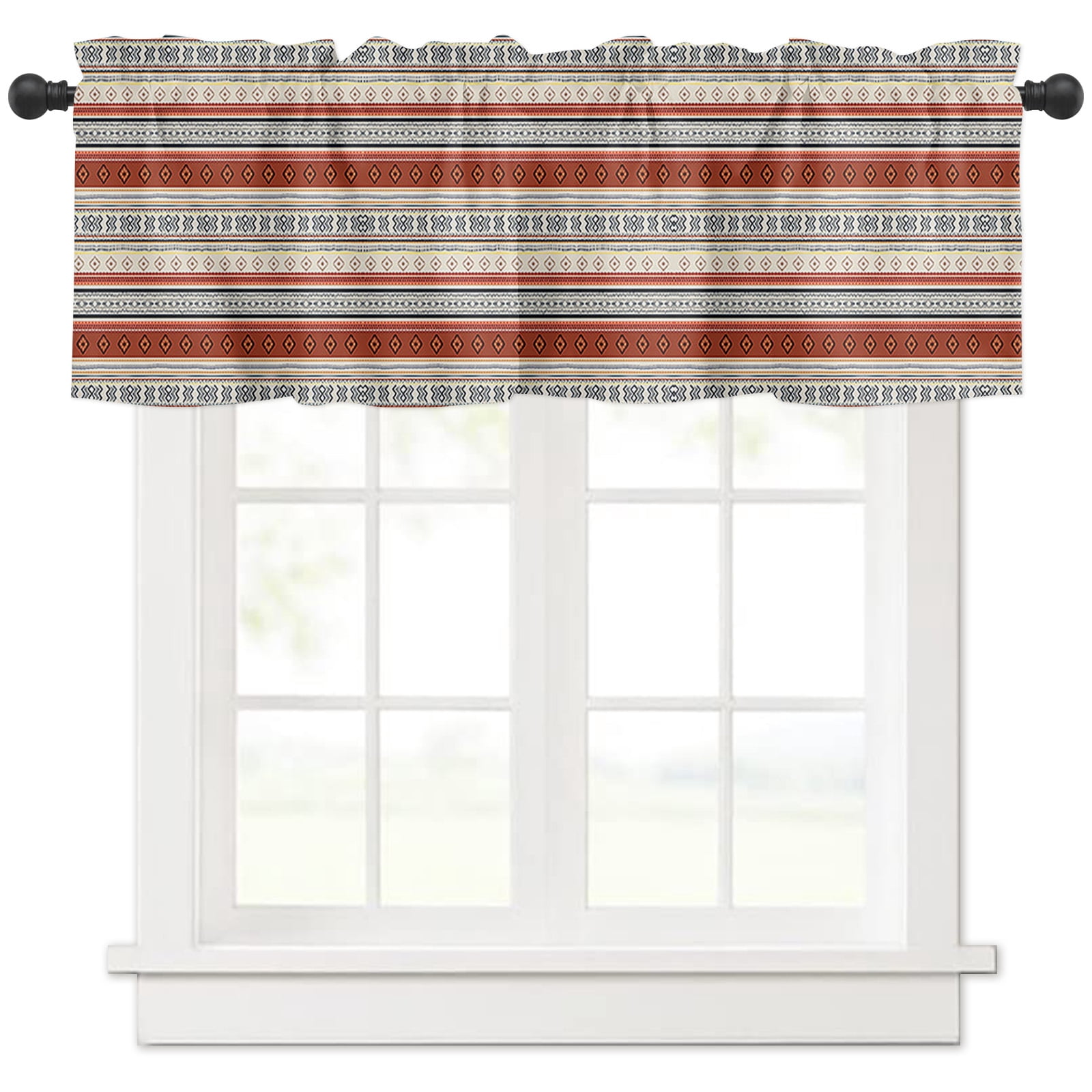 Brown Ethnic Boho Curtain Valances for Windows Treatment Tier Curtains
