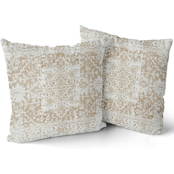 Brown Ethnic Boho Throw Pillow Covers 16x16 Inch Bohemian Carpet Vintage Coffee Tan Floral Decorative Pillow Cases Square Pillowcases Farmhouse Accent Home Decor For Living Room Couch Sofa Set of 2