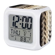 Brown Ethnic Digital Alarm Clock for Bedrooms,Smart LED Alarm Clock with 7 Color Changing Night Light,Southwest Tribal Vintage Boho Geometric Art Silent Wake Up Clocks for Sleep Study 3.2"x3.2"