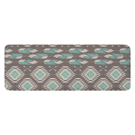 Brown Ethnic Feather Pattern Kitchen Rug Mat,Kitchen Runner Rugs Non Skid Washable,Decorative Kitchen Floor Mats for Kitchen,Sink,Laundry,17"x47.2"