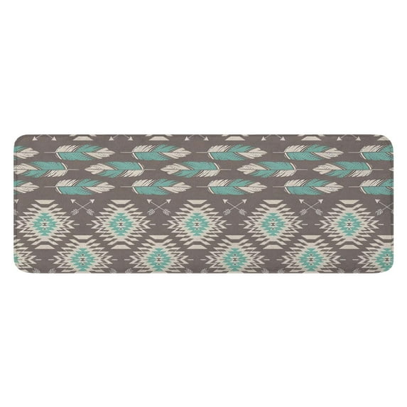 Brown Ethnic Feather Pattern Kitchen Rug Mat,Kitchen Runner Rugs Non Skid Washable,Decorative Kitchen Floor Mats for Kitchen,Sink,Laundry,17"x47.2"