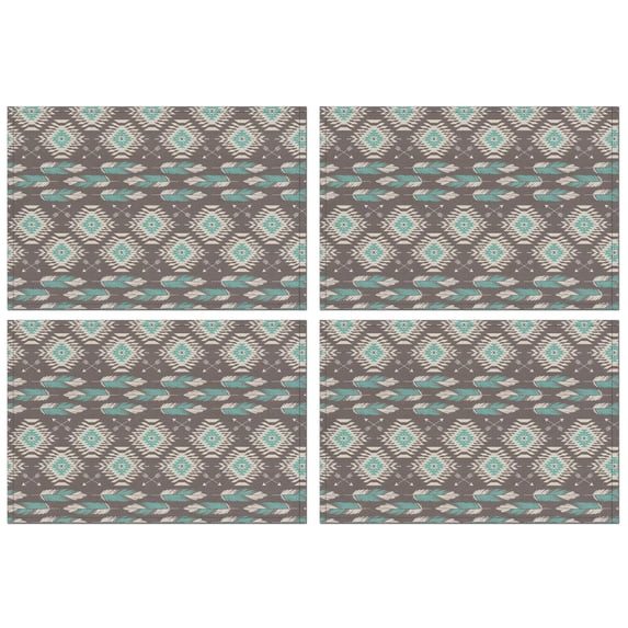 Brown Ethnic Feather Pattern Summer Placemats Table Placemats Set Of 4-Linen Kitchen Washable Placemats Table Mats 11.8"x17.7" Non-Slip Heat Resistant
