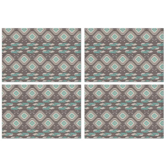 Brown Ethnic Feather Pattern Summer Placemats Table Placemats Set Of 4-Linen Kitchen Washable Placemats Table Mats 11.8"x17.7" Non-Slip Heat Resistant