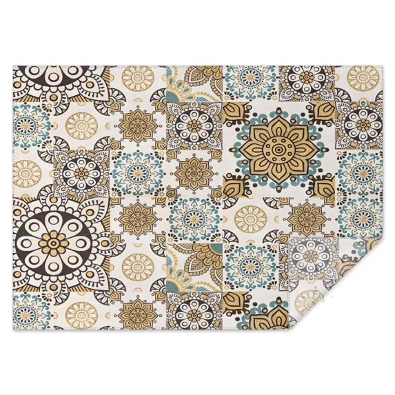 Brown Ethnic Floral and Mandala Pattern Rectangle Tablecloth 60"x84",Waterproof Polyester Rectangle Table Cloth, Wipeable Spillproof Polyester Tablecloth for Dining, Camping, Indoor and Outdoor