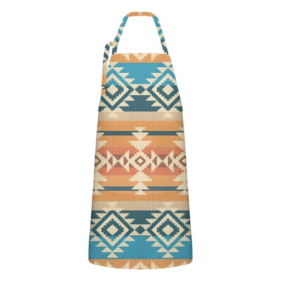 Brown Ethnic Geometric Pattern Apron-Garden Aprons for Women with Pockets-Cotton Linen Waterproof Kitchen Cooking Gardening Aprons Adjustable for Kitchen,Cooking,BBQ and Salon 33x27 Inch