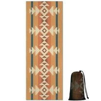 Brown Ethnic Geometric Pattern Hot Yoga Mat Towel Non Slip for Hot Yoga - Quick-Drying Yoga Mat Cover with 4 Corner Pockets with Travel Bag - Hot Yoga Towel Non Slip 70"x26"