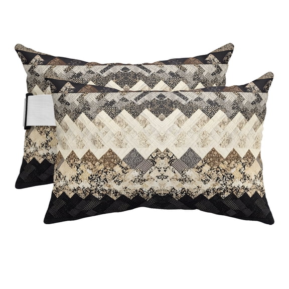 Brown Ethnic Outdoor Pillows for Chaise Lounge Chair Beach Headrest Pillow Set of 2 Waterproof Lumbar Pillows with Insert&Strap Southwest Zigzag Weave Boho Retro Geometric Pool Pillow 12"x20"