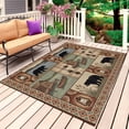 thumbnail image 1 of Brown Ethnic Outdoor Rug for Patio/Deck/Porch, Non-Slip Large Area Rug 4 x 6 Ft, Black Bear Paw Farmhouse Cabin Canoe Retro Plaid Indoor Outdoor Rugs Washable Area Rugs, Camping Rug Carpet Runner, 1 of 8