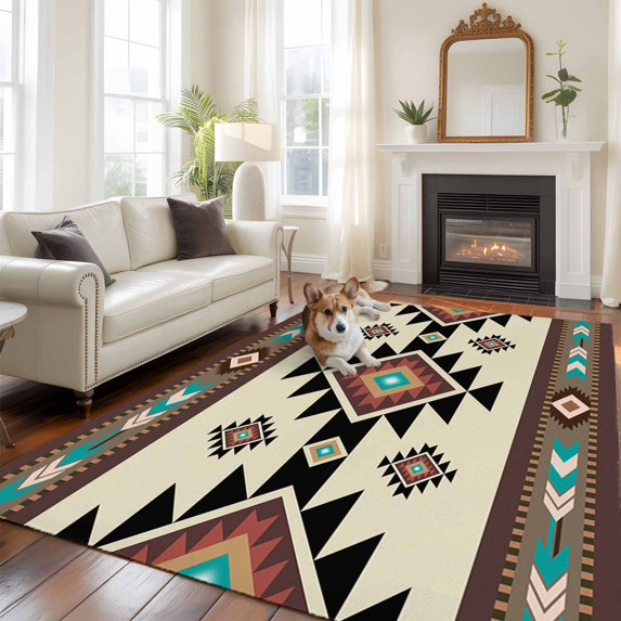 Large Brown Rug Brown Ethnic Pattern Large Area Rugs 8x10 ft Retro Bohemian Square ...