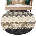thumbnail image 1 of Brown Ethnic Round Rug 7ft Washable Circle Rugs Non Slip Southwest Zigzag Weave Boho Retro Geometric Large Area Rug Indoor Floor Carpet for Bedroom Kitchen Living Room Home Office Dining Room Nursery, 1 of 9