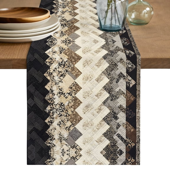 Brown Ethnic Table Runner 36 Inches Long,Southwest Zigzag Weave Boho Retro Geometric Cotton Linen Table Runners Dresser Scarves,Fabric Tabletop Scarf Furniture Cover for Home Dinner Party 13"x36"