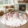 thumbnail image 1 of Brown Eucalyptus Fall Large Round Rug 8 FT, Non Slip Living Room Area Carpet, Botanical Weeping Leaves Pastoral Washable Soft Circle Rug Non-Shedding Floor Carpet for Bedroom Office Dining Room, 1 of 9