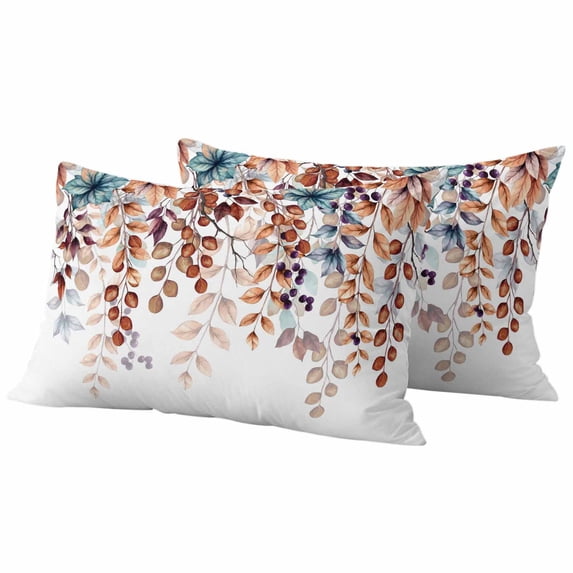 Brown Eucalyptus Fall Outdoor Waterproof Pillow Covers, Botanical Weeping Leaves Pastoral Decorative Rectangle Throw Pillowcase Sofa Cushion Sham for Patio/Couch/Chair, 20"x12" 2 Pack