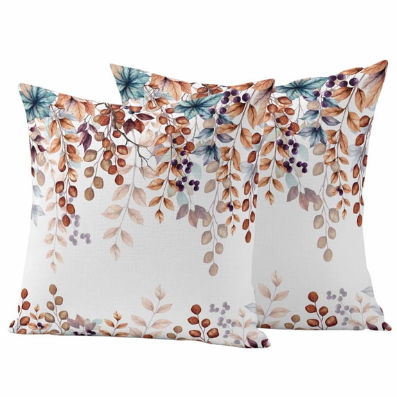 Brown Eucalyptus Fall Outdoor Waterproof Pillow Covers, Botanical Weeping Leaves Pastoral Decorative Square Throw Pillowcase Sofa Cushion Sham for Patio/Couch/Chair, 24"x24" 2 Pack