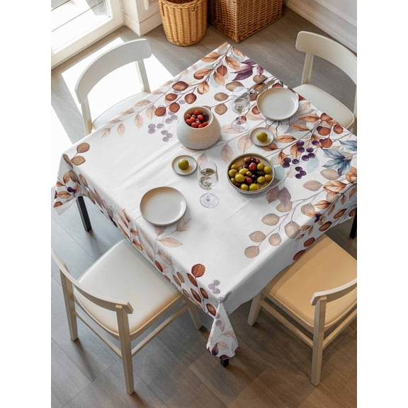 Brown Eucalyptus Fall Tablecloth Square Table Cloth 54x54, Waterproof Tablecloth Outdoor Table Cloth, Botanical Weeping Leaves Pastoral Washable Table Cover for Kitchen Dinning Party