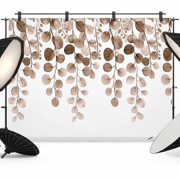 Brown Eucalyptus Leaves Backdrop for Photoshoot,Photography Photo Studio Background Wall Backdrop,Watercolor Floral Leaf Plants Back Drop Banner Panel for Portraits Wedding Party Live Streaming 7x5Ft
