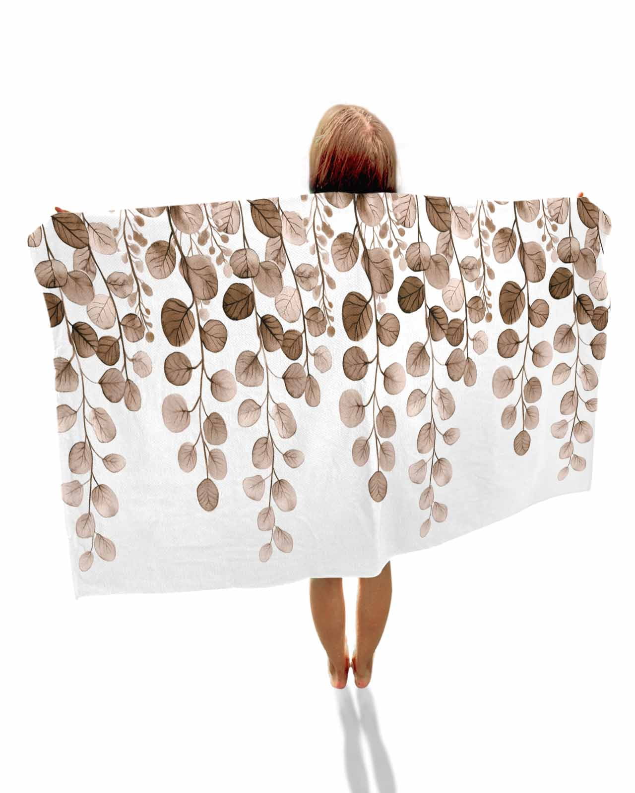 Brown Eucalyptus Leaves Beach Towels Oversized Super Absorbent, Watercolor Floral Leaf Plants Lightweight Bath Towel Quick Dry Sets For Bathroom/Pool/Rv Camping/Beach Play/Gym Room/Picnic 31"x62"
