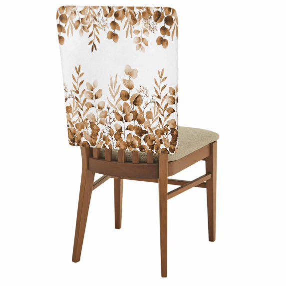 Brown Eucalyptus Leaves Chair Covers Set of 8 Summer Plants Leaf Floral Farmhouse Chair Back Covers Stretch Removable Washable Slipcovers Protector for Dining Room Kitchen Party Decor