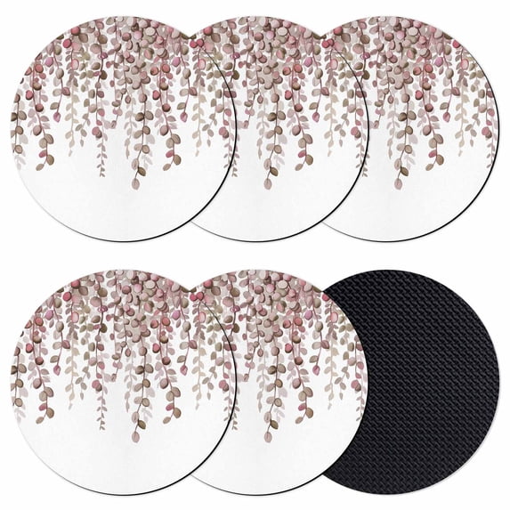 Brown Eucalyptus Leaves Coasters Set of 6, Absorbent Coasters for Drinks, Spring Leaves Plants Country Coaster for Desk Coffee Table Protection, Home Decor House Warming Gifts 4"