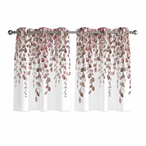 Brown Eucalyptus Leaves Kitchen Curtains Window Panels, Spring Leaves Plants Country Insulated Window Treatment Curtain, Grommet Curtains for Bedroom/Living Room/Bathroom, 2 Piece 42"Wx54"L