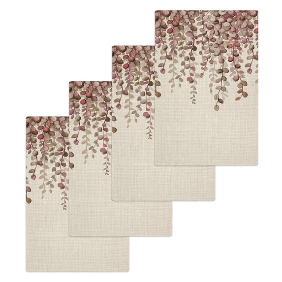 Brown Eucalyptus Leaves Kitchen Dish Towels for Drying Dishes Set of 4, Spring Leaves Plants Country Beige Waffle Weave Microfiber Hand Tea Bathroom Towels Quick Dry & Absorbent Towel 15.7x23.6