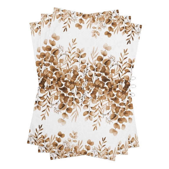 Brown Eucalyptus Leaves Kitchen Towels Set of 3, Water Absorbent Dish Towel, Spring Summer Botanical Decorative Hand Towels - Quick Drying Cloth for Cooking Baking, 18x28 Inch