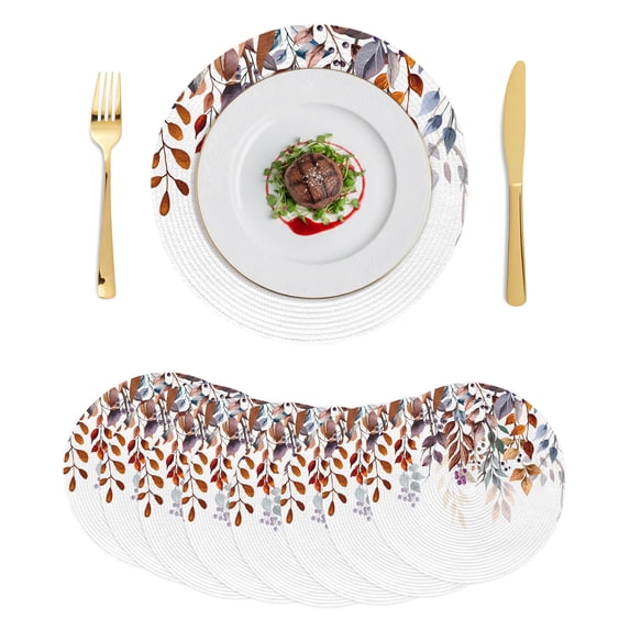 Brown Eucalyptus Leaves Round Placemats Set of 8 Summer Botanical ...