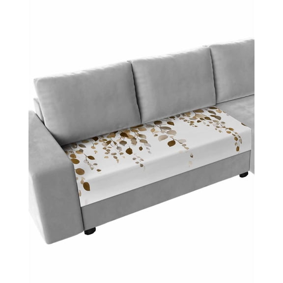 Brown Eucalyptus Leaves Sofa Couch Cushion Covers Washable, Removable Stretchable Sectional Couch Covers, Summer Watercolor Leaf Slipcovers for L & T Shape Sofa Furniture Protector M Size 1 pc