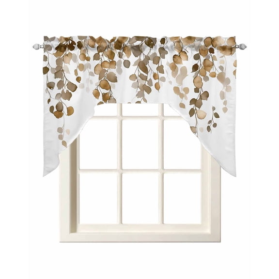 Brown Eucalyptus Leaves Swag Valance and Tier Curtains Set Watercolor Retro Leaf Kitchen Curtains 3 Piece Set Rod Pocket Panels for Bedroom Cafe 56x36 inch